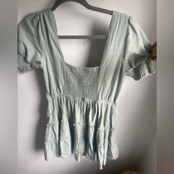 Altar'd State Ruffle Green Tiered Summer Dress Poof Sleeves Large (J) - Picture 4 of 4
